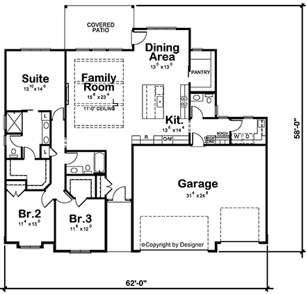 Modern House Plan 75792 with 3 Beds, 3 Baths, 3 Car Garage First Level Plan