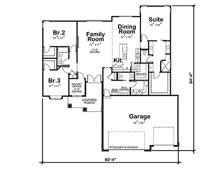 Modern House Plan 75795 with 3 Beds, 3 Baths, 3 Car Garage First Level Plan
