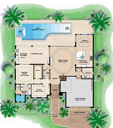 House Plan 75903 - Mediterranean Style with 2548 Sq Ft, 4 Bed, 3