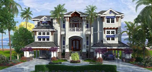 Coastal House Plan 75915 with 4 Beds, 5 Baths, 10 Car Garage Elevation