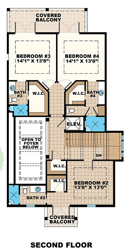 Florida House Plan 75917 with 5 Beds, 7 Baths, 3 Car Garage Second Level Plan