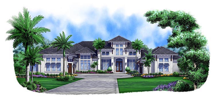 Florida, Mediterranean House Plan 75924 with 4 Beds, 6 Baths, 5 Car Garage Elevation