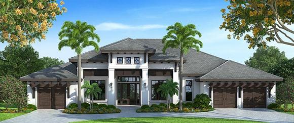 Florida, Mediterranean House Plan 75930 with 4 Beds, 5 Baths, 3 Car Garage Elevation