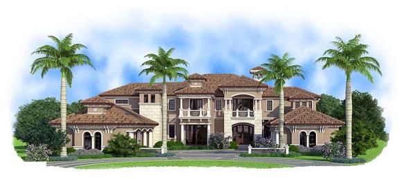 Florida, Mediterranean House Plan 75933 with 5 Beds, 9 Baths, 5 Car Garage Elevation