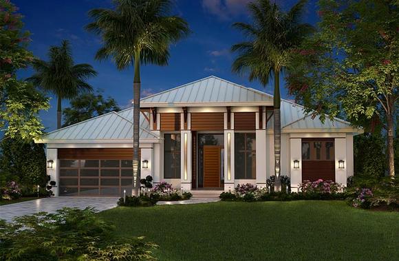 Coastal, Mediterranean House Plan 75947 with 3 Beds, 3 Baths, 2 Car Garage Elevation