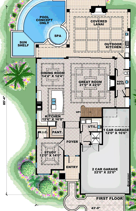 Coastal, Contemporary, Craftsman House Plan 75951 with 5 Beds, 6 Baths, 2 Car Garage First Level Plan