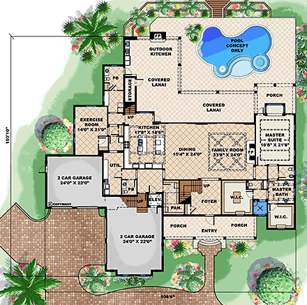 Colonial, Country, Southern House Plan 75955 with 6 Beds, 7 Baths, 4 Car Garage First Level Plan