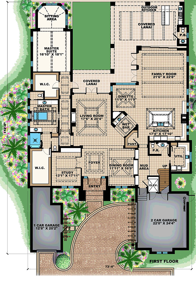 House Plan 75956 - Mediterranean Style with 6833 Sq Ft, 5 Bed, 5 |  COOLhouseplans.com, image size:760x1088