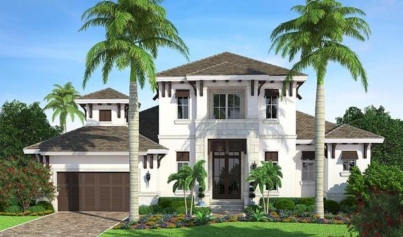 Coastal, Florida, Mediterranean House Plan 75960 with 4 Beds, 4 Baths, 2 Car Garage Elevation