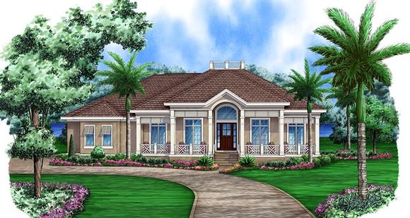 Contemporary, Florida, French Country House Plan 75961 with 4 Beds, 5 Baths, 3 Car Garage Elevation