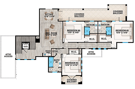 Coastal, Florida, Mediterranean House Plan 75963 with 5 Beds, 7 Baths, 4 Car Garage Second Level Plan