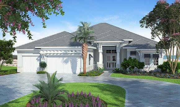 Coastal, Florida, Mediterranean House Plan 75965 with 4 Beds, 4 Baths, 3 Car Garage Elevation
