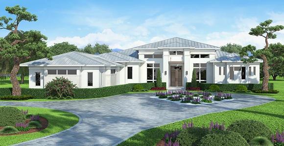 Coastal, Contemporary, Florida, Mediterranean House Plan 75967 with 5 Beds, 6 Baths, 3 Car Garage Elevation