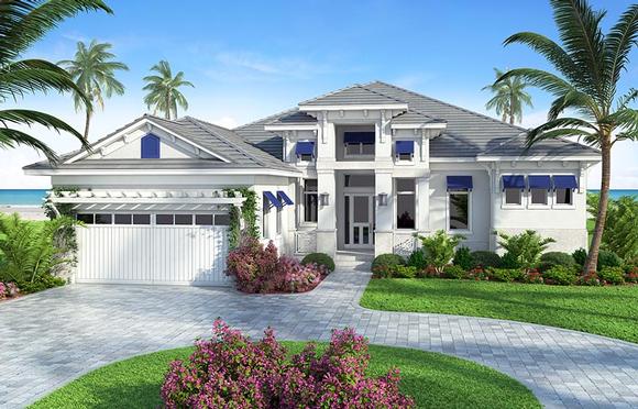 Coastal, Florida, Mediterranean, Southern House Plan 75969 with 4 Beds, 4 Baths, 2 Car Garage Elevation