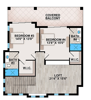 Coastal, Florida, Mediterranean House Plan 75971 with 4 Beds, 5 Baths, 3 Car Garage Second Level Plan