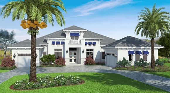 Coastal, Florida, Mediterranean House Plan 75976 with 4 Beds, 5 Baths, 3 Car Garage Elevation