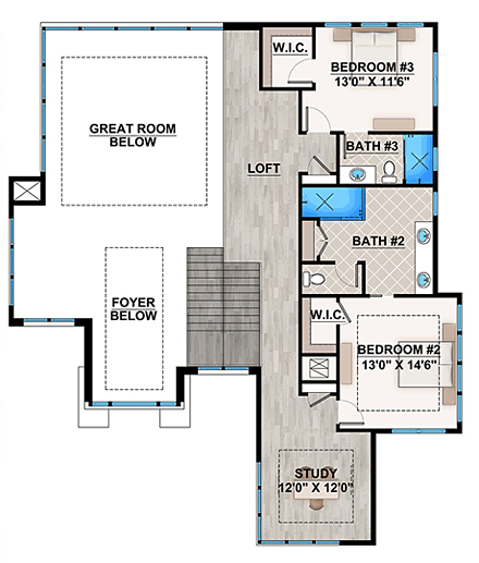 Contemporary, Florida, Modern House Plan 75977 with 3 Beds, 4 Baths, 3 Car Garage Second Level Plan
