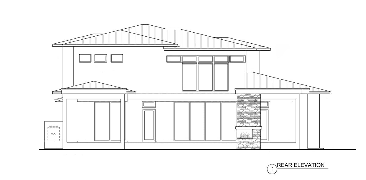 Contemporary, Florida, Modern House Plan 75977 with 3 Beds, 4 Baths, 3 Car Garage Rear Elevation