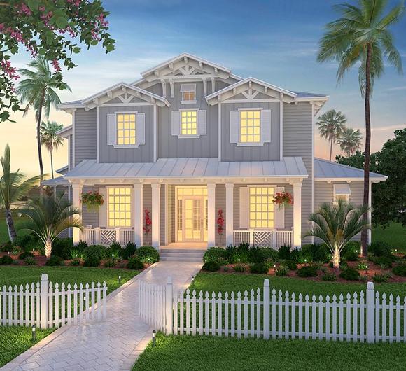Coastal, Country, Craftsman, Florida House Plan 75978 with 4 Beds, 6 Baths, 3 Car Garage Elevation