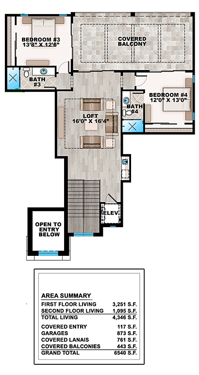 Coastal, Florida, Mediterranean House Plan 75979 with 4 Beds, 5 Baths, 3 Car Garage Second Level Plan