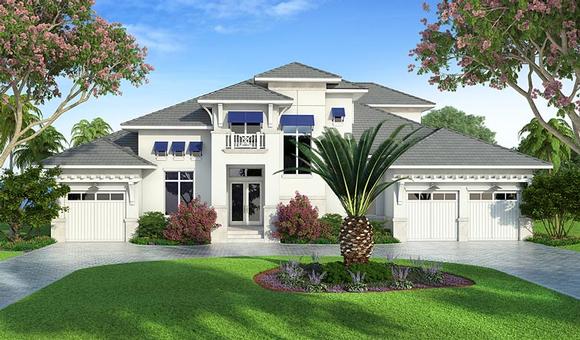 Coastal, Florida, Mediterranean House Plan 75979 with 4 Beds, 5 Baths, 3 Car Garage Elevation