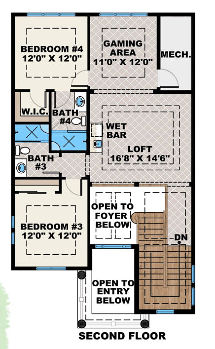 Coastal, Florida, Mediterranean House Plan 75985 with 4 Beds, 5 Baths, 2 Car Garage Second Level Plan