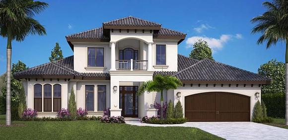 Coastal, Florida, Mediterranean House Plan 75985 with 4 Beds, 5 Baths, 2 Car Garage Elevation