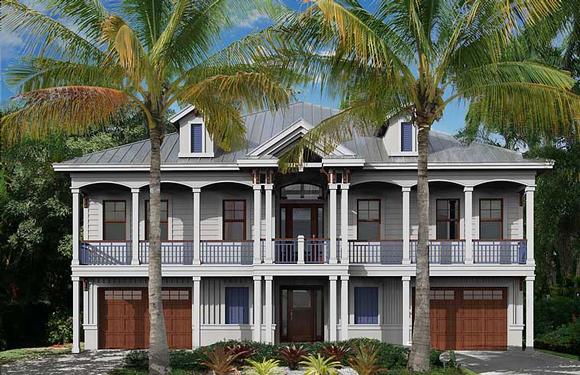 Coastal, Colonial, Florida, Southern House Plan 75988 with 2 Beds, 3 Baths, 3 Car Garage Elevation