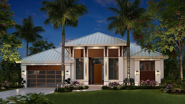 Coastal, Contemporary, Florida House Plan 75989 with 3 Beds, 3 Baths, 2 Car Garage Elevation