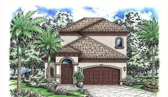 Florida, Mediterranean House Plan 75992 with 3 Beds, 3 Baths, 2 Car Garage Elevation