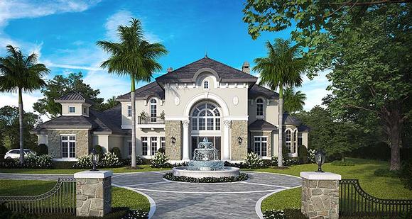 Florida, French Country, Mediterranean House Plan 75993 with 4 Beds, 6 Baths, 4 Car Garage Elevation