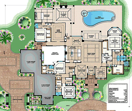 House Plan 75994 - Mediterranean Style with 4403 Sq Ft, 4 Bed, 4