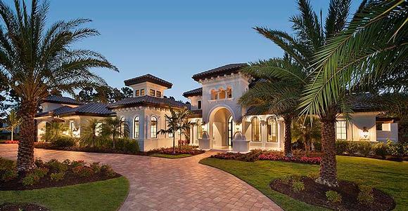 Florida, Mediterranean House Plan 75994 with 4 Beds, 5 Baths, 4 Car Garage Elevation