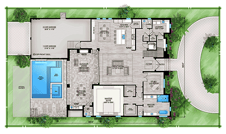 Coastal, Florida House Plan 75996 with 5 Beds, 7 Baths, 3 Car Garage First Level Plan
