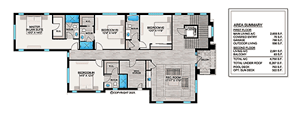 Coastal, Florida House Plan 75996 with 5 Beds, 7 Baths, 3 Car Garage Second Level Plan