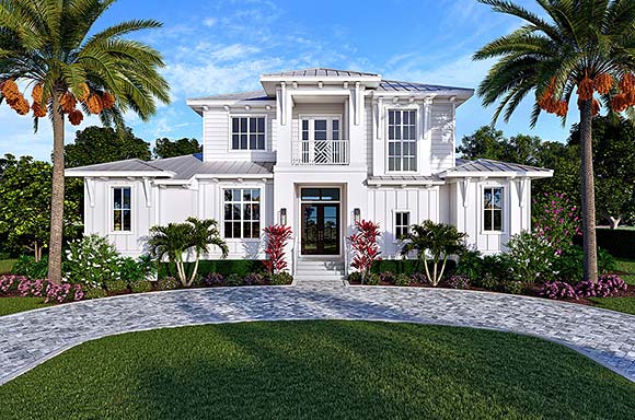 Coastal, Florida House Plan 75996 with 5 Beds, 7 Baths, 3 Car Garage Elevation