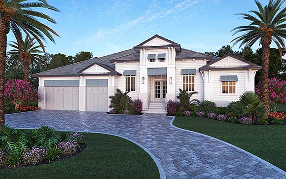 Coastal, Contemporary House Plan 75997 with 4 Beds, 5 Baths, 3 Car Garage Elevation