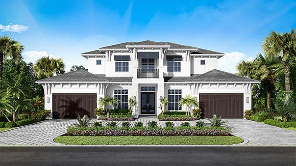 Coastal, Contemporary House Plan 75999 with 5 Beds, 6 Baths, 4 Car Garage Elevation