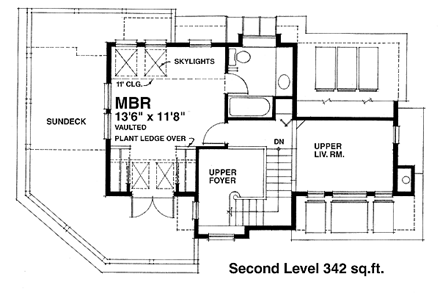 Cabin, Contemporary House Plan 76000 with 3 Beds, 2 Baths Second Level Plan