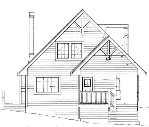 Cabin, Contemporary, Country Plan with 1154 Sq. Ft., 2 Bedrooms, 2 Bathrooms Rear Elevation