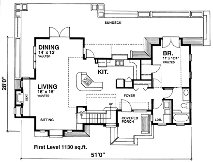 Contemporary House Plan 76003 with 2 Beds, 2 Baths First Level Plan