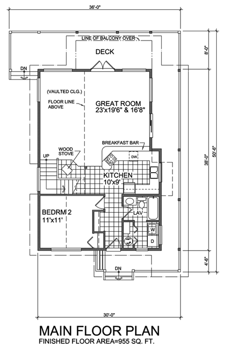 Narrow Lot House Plan 76005 with 2 Beds, 2 Baths First Level Plan