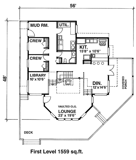 Contemporary House Plan 76007 with 6 Beds, 3 Baths First Level Plan
