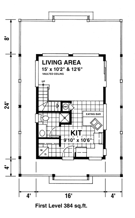 Contemporary, Narrow Lot House Plan 76008 with 1 Beds, 1 Baths First Level Plan