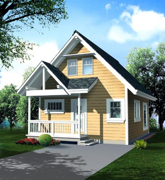 Narrow Lot, Traditional House Plan 76009 with 1 Beds, 1 Baths Elevation