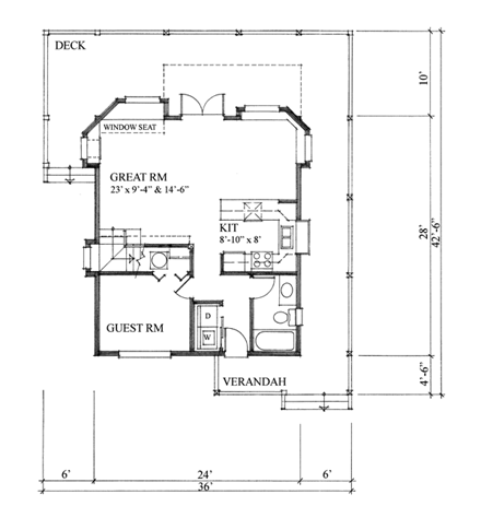 Contemporary, Craftsman House Plan 76010 with 2 Beds, 2 Baths First Level Plan