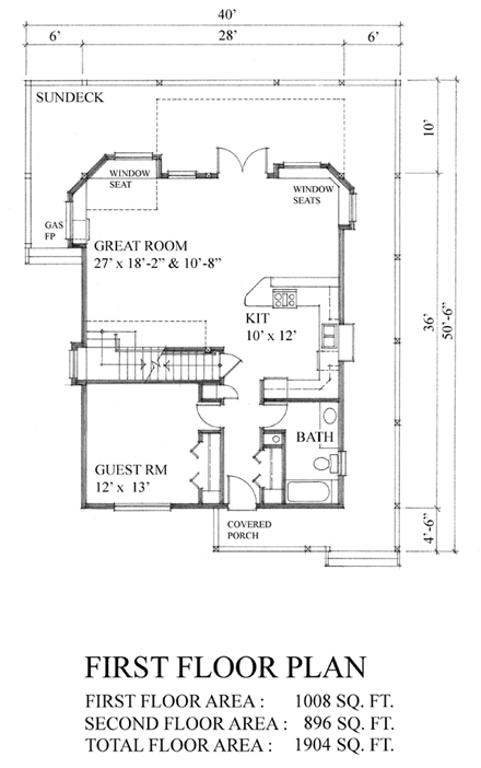 Cabin, Narrow Lot House Plan 76011 with 2 Beds, 2 Baths First Level Plan