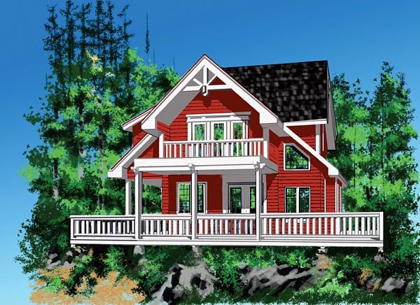 Cabin, Narrow Lot Plan with 1904 Sq. Ft., 2 Bedrooms, 2 Bathrooms Elevation