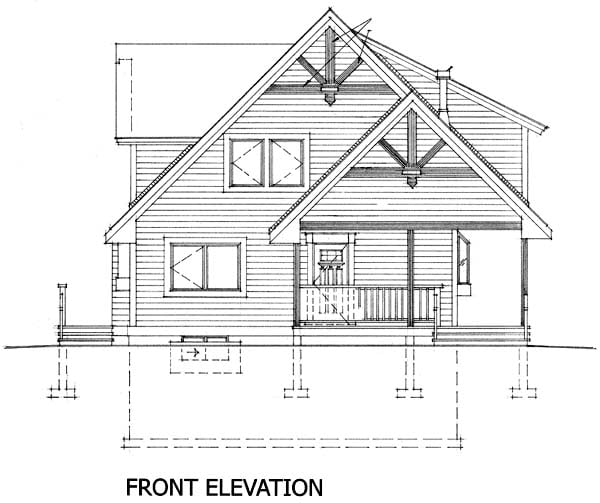 Cabin, Narrow Lot Plan with 1904 Sq. Ft., 2 Bedrooms, 2 Bathrooms Rear Elevation