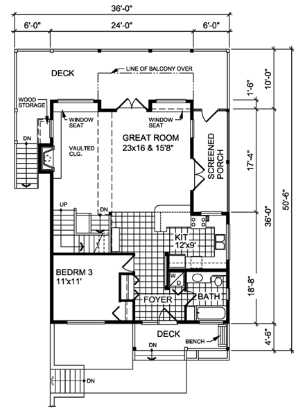 Cabin, Cottage House Plan 76014 with 5 Beds, 3 Baths First Level Plan